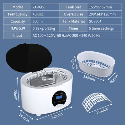 초음파 세정조 600ML 35W 42kHz 터치 스크린 보석 틀니 안경